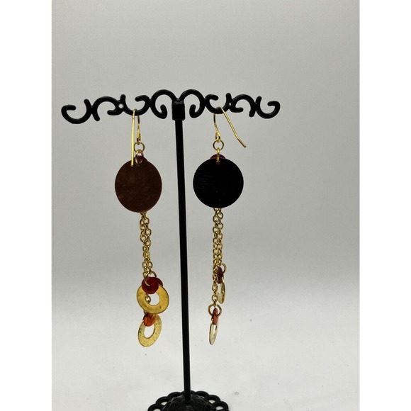 Shiny Pink Gold-Tone Long Dangle Earrings Vintage! - Picture 9 of 9